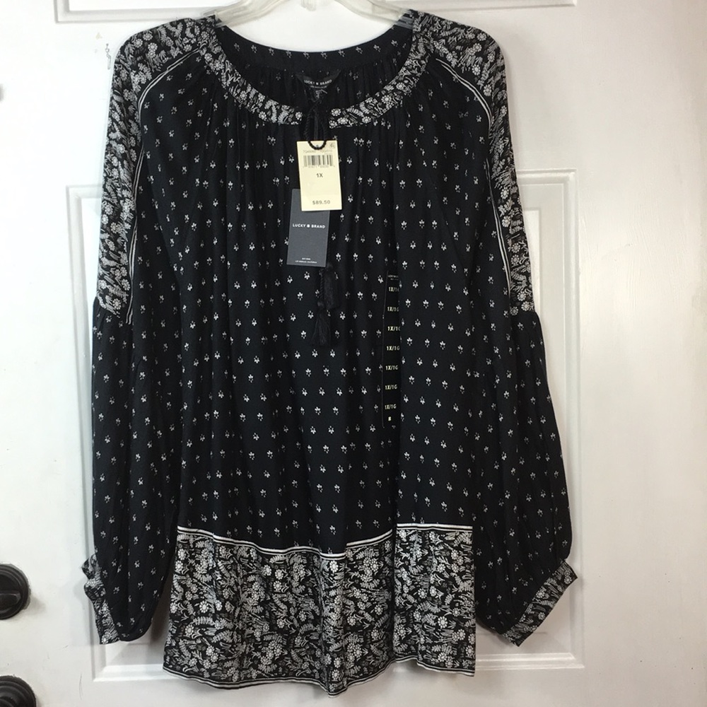 Lucky Brand 1X black and white floral top